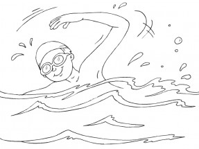 Мальчик плывет в бассейне - раскраска					№10650