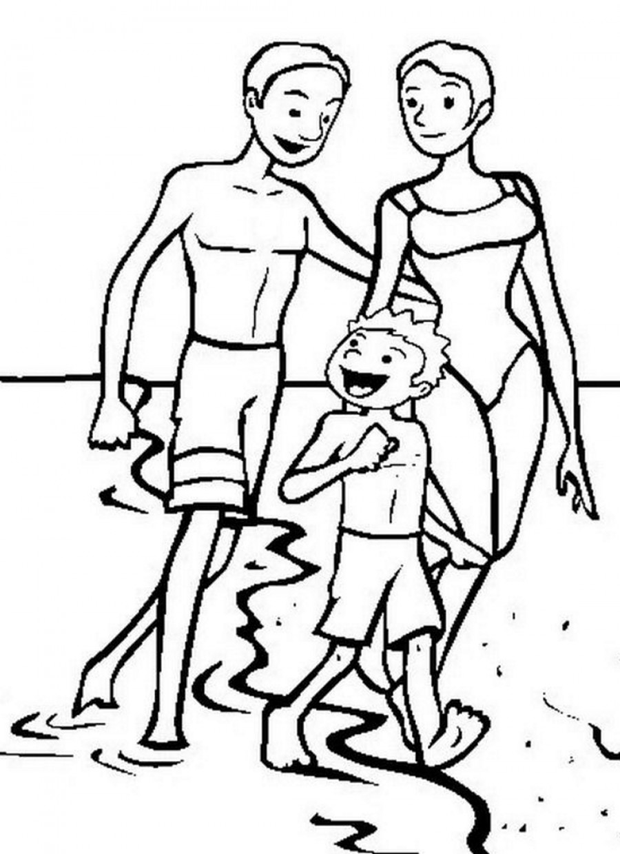Семья на море - раскраска №12267