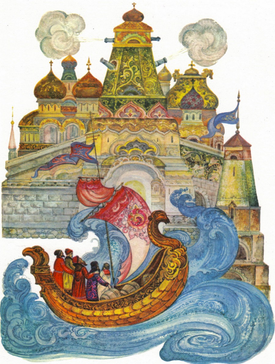 Бояре в лодке из сказки по царя Салтана - картинка №11027