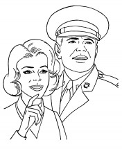 Военный с супругой - раскраска					№13202