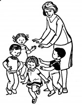 Воспитательница с детками - раскраска					№12763