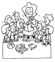 Воспитательница читает детям книгу - раскраска					№12765
