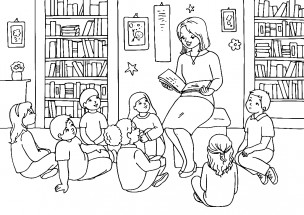 Чтение в детском саду - раскраска					№13220