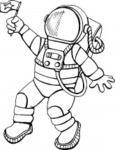 Космонавт с флажком - раскраска					№10218