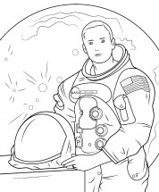 Космонавт снял шлем - раскраска					№13398