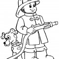 Пожарный и собака - раскраска №10037