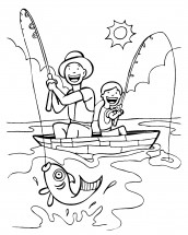 Веселые рыбаки - раскраска					№14173