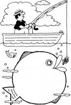 Рыбак в лодке и большая рыба - раскраска					№5955