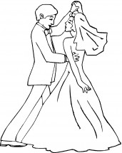 Жених и невеста танцуют - раскраска					№11124