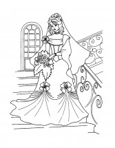 Невеста спускается по ступенькам - раскраска					№9625