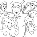 Папа с детьми - раскраска №10407