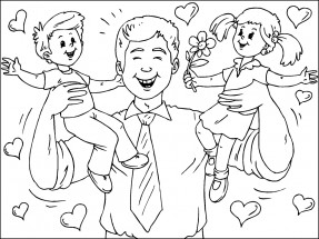 Папа с детьми - раскраска					№10407