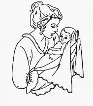Мама и маленький ребенок - раскраска					№12793