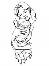 Мама и новорожденный - раскраска					№10135