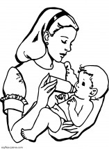 Мама кормит младенца - раскраска					№14179