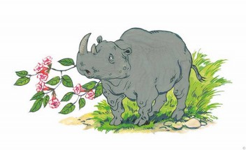 Носорог и цветы - картинка					№13863