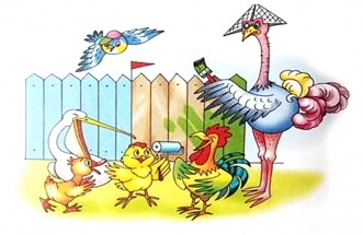 Страус красит забор на птичьем дворе - картинка					№11481