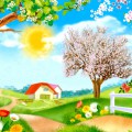 Весенняя лужайка с домиком - картинка №14306