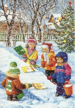 Зимние игры во дворе - картинка					№11333