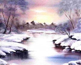 Река в лесу зимой - картинка					№13352