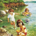 Дети купаются в летней реке - картинка №12758
