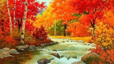 Золотая осень в лесу у реки - картинка					№13975