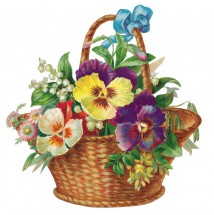 Плетеная корзинка с цветами Анютины глазки - картинка					№11842