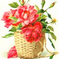 Большие розы в плетеной корзине - картинка №7415