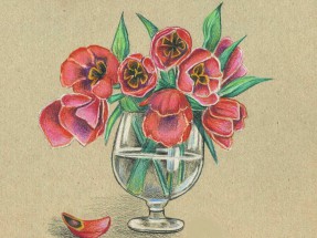 Красные тюльпаны в бокале - картинка					№14071
