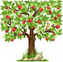 Яблочное дерево с птичкой - картинка					№14294