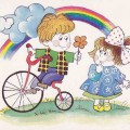 Велосипедист дарит девочке цветок на 8 марта - картинка №7824