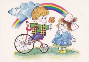 Велосипедист дарит девочке цветок на 8 марта - картинка					№7824