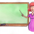 Учительница у доски с рыжими волосами - картинка №13275
