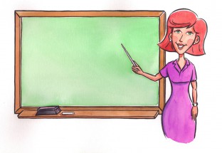 Учительница у доски с рыжими волосами - картинка					№13275