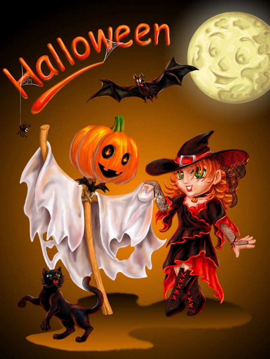 Ведьмочка празднует хэллоуин - картинка №12903