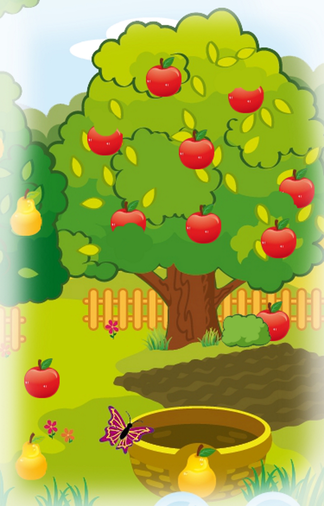 Дети в саду яблоня