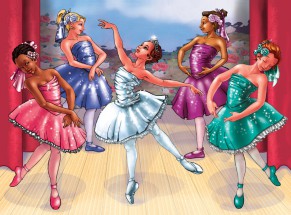 Много разноцветных балерин на сцене - картинка					№11067