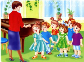 Воспитатель учит детей новой песне - картинка					№11964