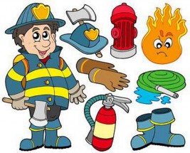 Пожарник и его рабочие инструменты - картинка					№13089