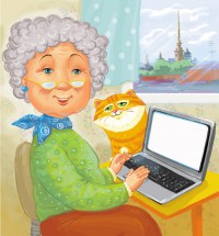 Бабушка за ноутбуком - картинка					№12592