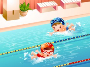 Дети плавают в бассейне - картинка					№12596