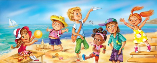 Дети играют у моря - картинка					№9312
