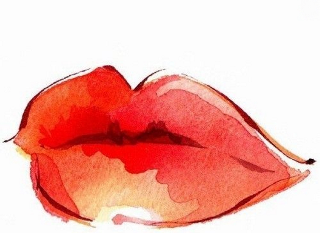 Красные губы акварель