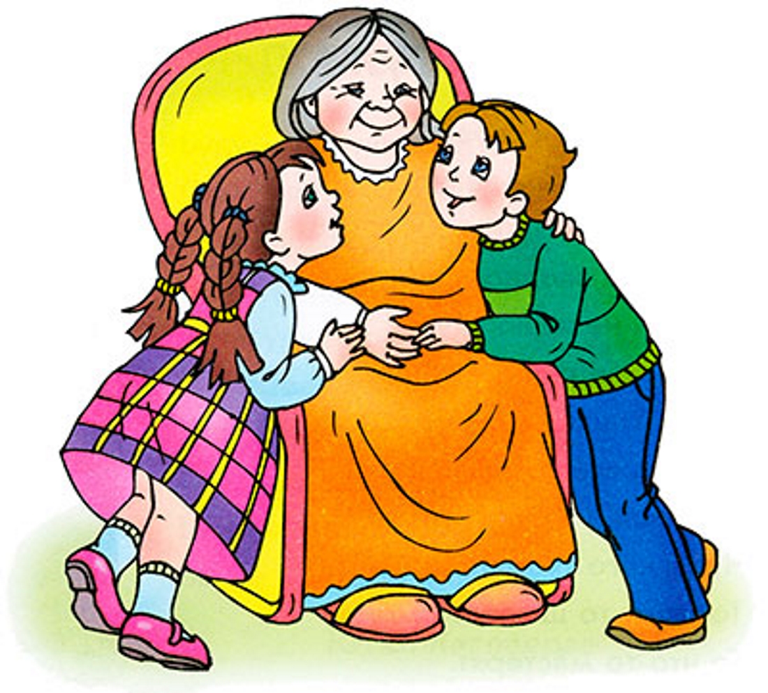 Бабушка с внуками на прозрачном фоне