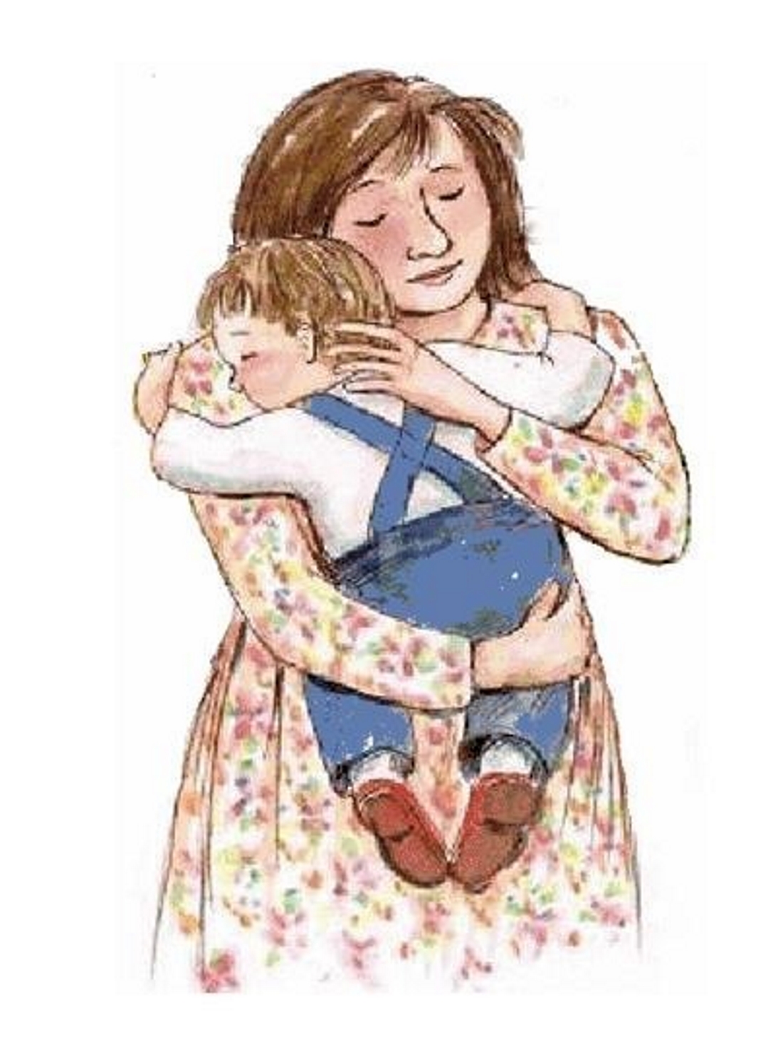 Мама обнимает рукой ребенка